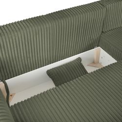 Canapé d'angle convertible et réversible GLORIA 4 places velours côtelé vert sauge