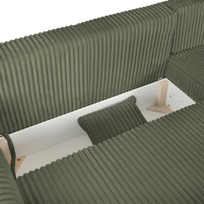 Canapé d'angle convertible et réversible GLORIA 4 places velours côtelé vert sauge