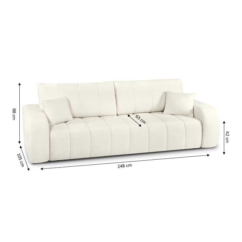 Canapé droit convertible BELEM 3 places tissu bouclette écru