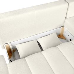 Canapé d'angle droit convertible BELEM 4/5 places tissu bouclette écru