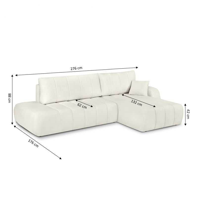 Canapé d'angle droit convertible BELEM 4/5 places tissu bouclette écru