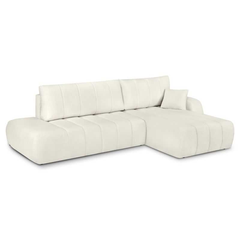 Canapé d'angle droit convertible BELEM 4/5 places tissu bouclette écru