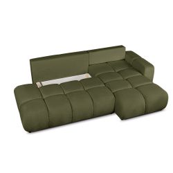 Canapé d'angle droit convertible SORELLA 4 places tissu chenille vert kaki