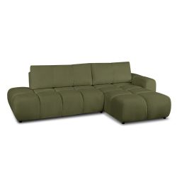 Canapé d'angle droit convertible SORELLA 4 places tissu chenille vert kaki