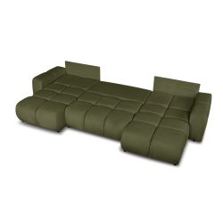 Canapé panoramique convertible SORELLA 6 places tissu chenille vert kaki