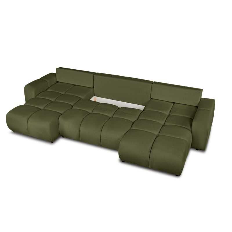 Canapé panoramique convertible SORELLA 6 places tissu chenille vert kaki