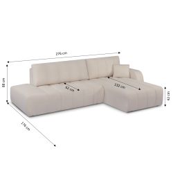 Canapé d'angle droit convertible BELEM 4/5 places tissu chenille grège