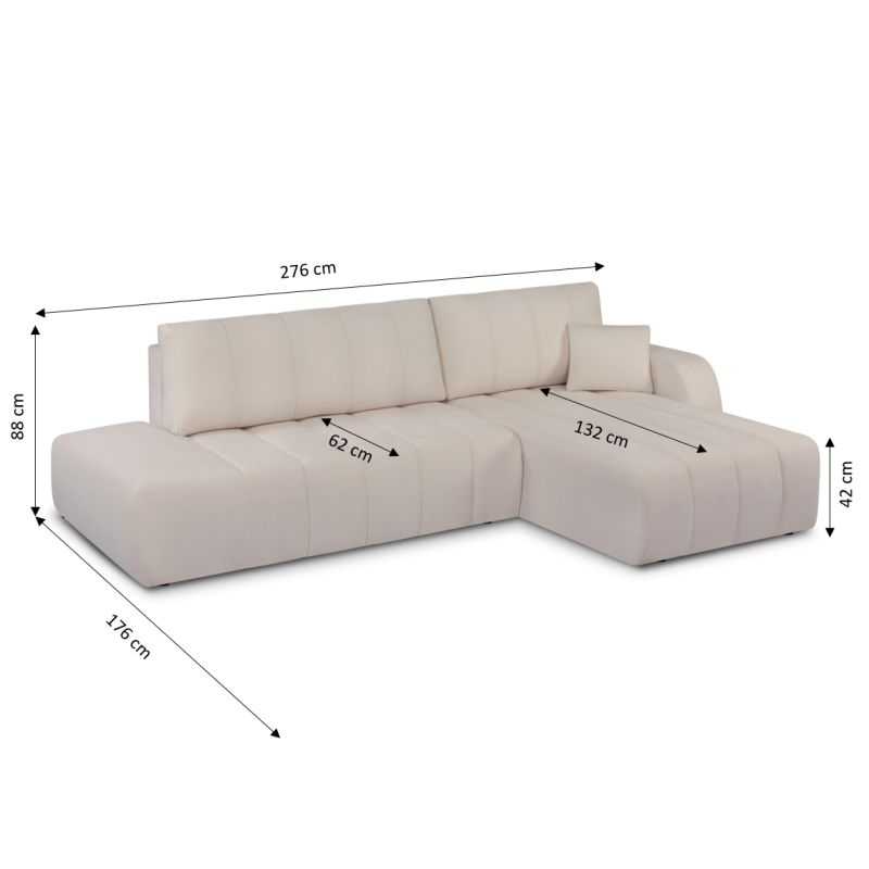 Canapé d'angle droit convertible BELEM 4/5 places tissu chenille grège