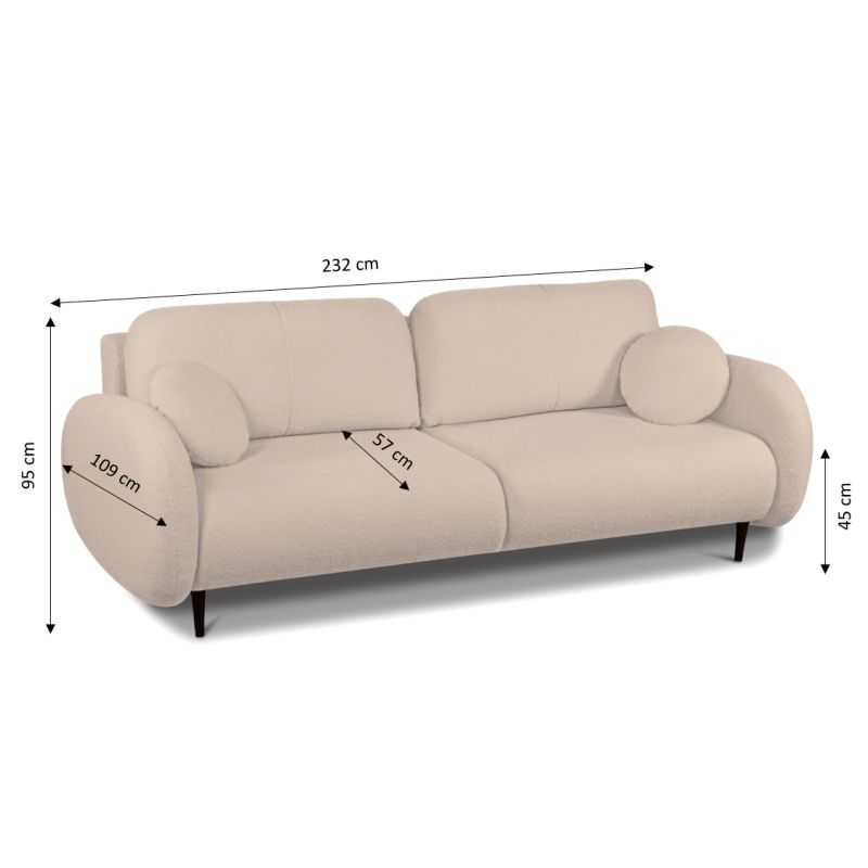 Canapé droit convertible CARINO 3 places tissu bouclette taupe
