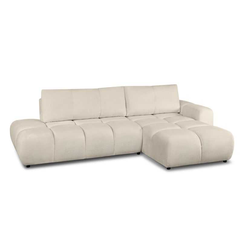 Canapé d'angle droit convertible SORELLA 4 places tissu chenille grège
