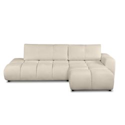 Canapé d'angle droit convertible SORELLA 4 places tissu chenille grège