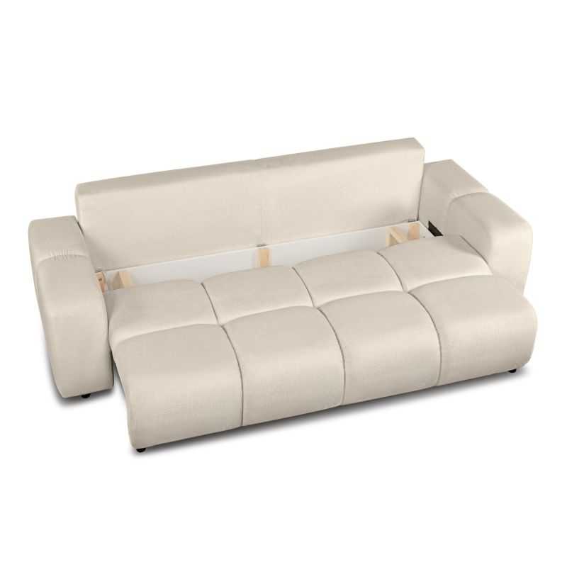 Canapé droit convertible SORELLA 3 places tissu chenille grège