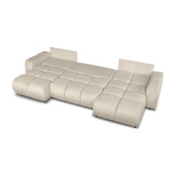 Canapé panoramique convertible SORELLA 6 places tissu chenille grège