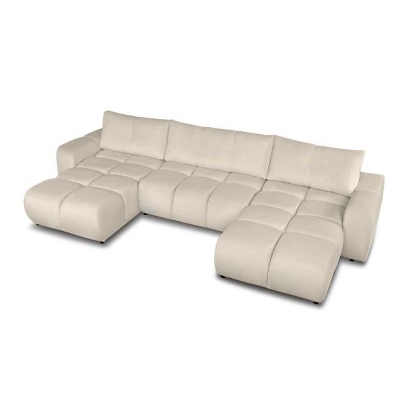 Canapé panoramique convertible SORELLA 6 places tissu chenille grège