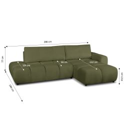 Canapé d'angle droit convertible SORELLA 4 places tissu chenille vert kaki