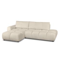 Canapé d'angle gauche convertible SORELLA 4 places tissu chenille grège