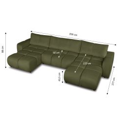 Canapé panoramique convertible SORELLA 6 places tissu chenille vert kaki