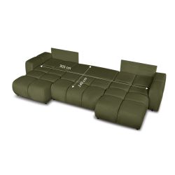 Canapé panoramique convertible SORELLA 6 places tissu chenille vert kaki