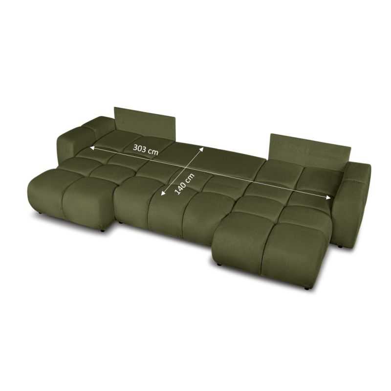 Canapé panoramique convertible SORELLA 6 places tissu chenille vert kaki