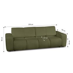Canapé droit convertible SORELLA 3 places tissu chenille vert kaki