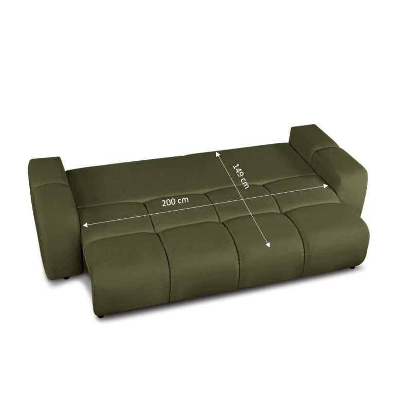 Canapé droit convertible SORELLA 3 places tissu chenille vert kaki