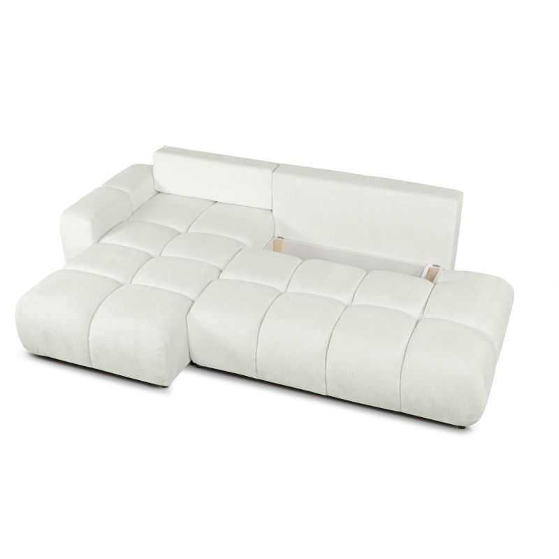 Canapé d'angle gauche convertible SORELLA 4 places tissu chenille écru