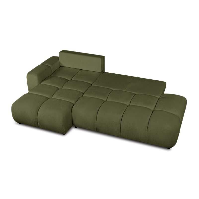 Canapé d'angle gauche convertible SORELLA 4 places tissu chenille vert kaki