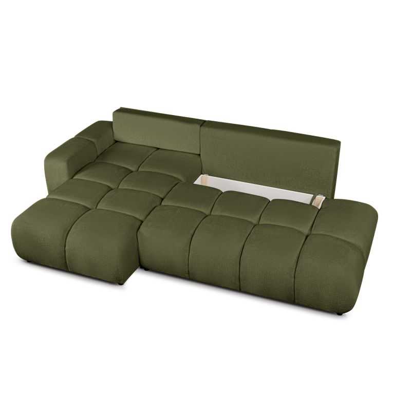 Canapé d'angle gauche convertible SORELLA 4 places tissu chenille vert kaki