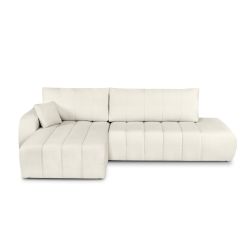 Canapé d'angle gauche convertible BELEM 4/5 places tissu bouclette écru