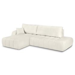 Canapé d'angle gauche convertible BELEM 4/5 places tissu bouclette écru
