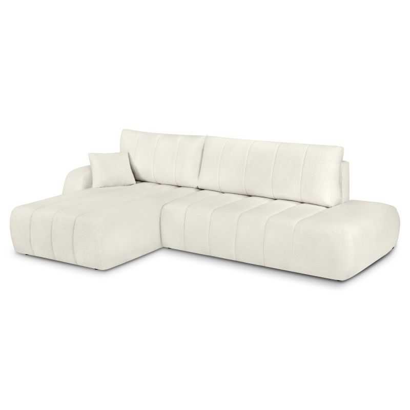Canapé d'angle gauche convertible BELEM 4/5 places tissu bouclette écru