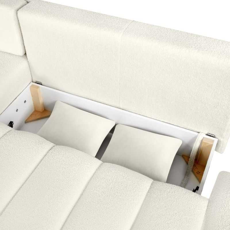 Canapé d'angle gauche convertible BELEM 4/5 places tissu bouclette écru
