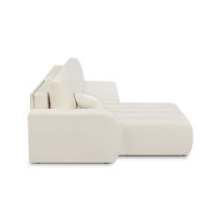 Canapé d'angle gauche convertible BELEM 4/5 places tissu chenille écru