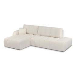 Canapé d'angle gauche convertible BELEM 4/5 places tissu chenille écru