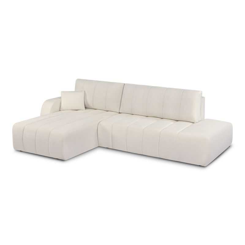 Canapé d'angle gauche convertible BELEM 4/5 places tissu chenille écru