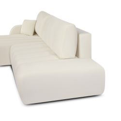 Canapé d'angle gauche convertible BELEM 4/5 places tissu chenille écru