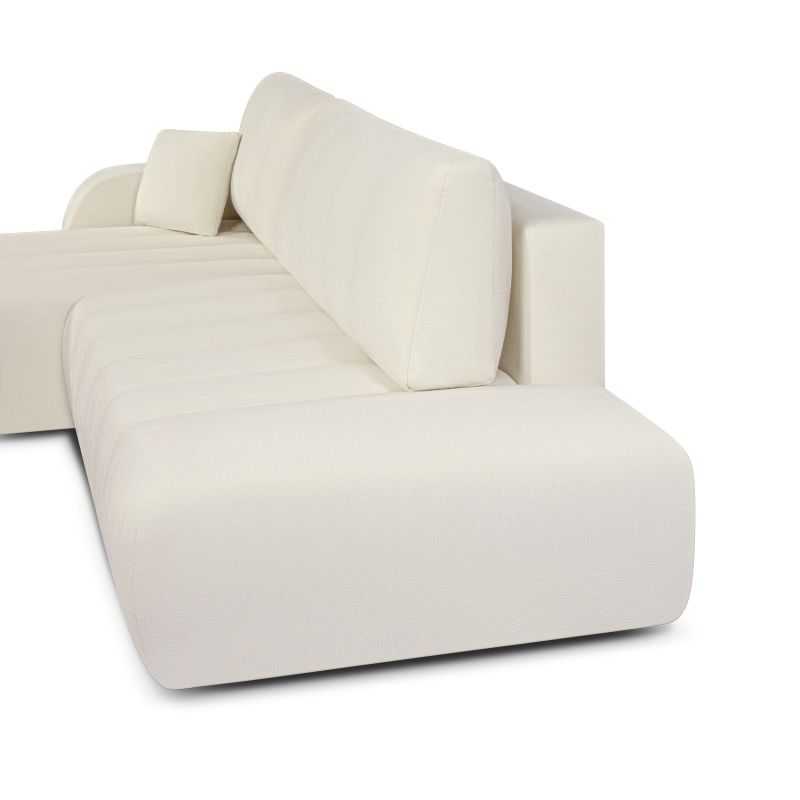 Canapé d'angle gauche convertible BELEM 4/5 places tissu chenille écru