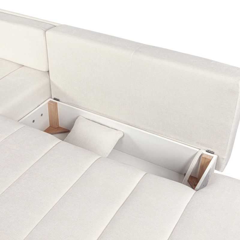 Canapé d'angle gauche convertible BELEM 4/5 places tissu chenille écru