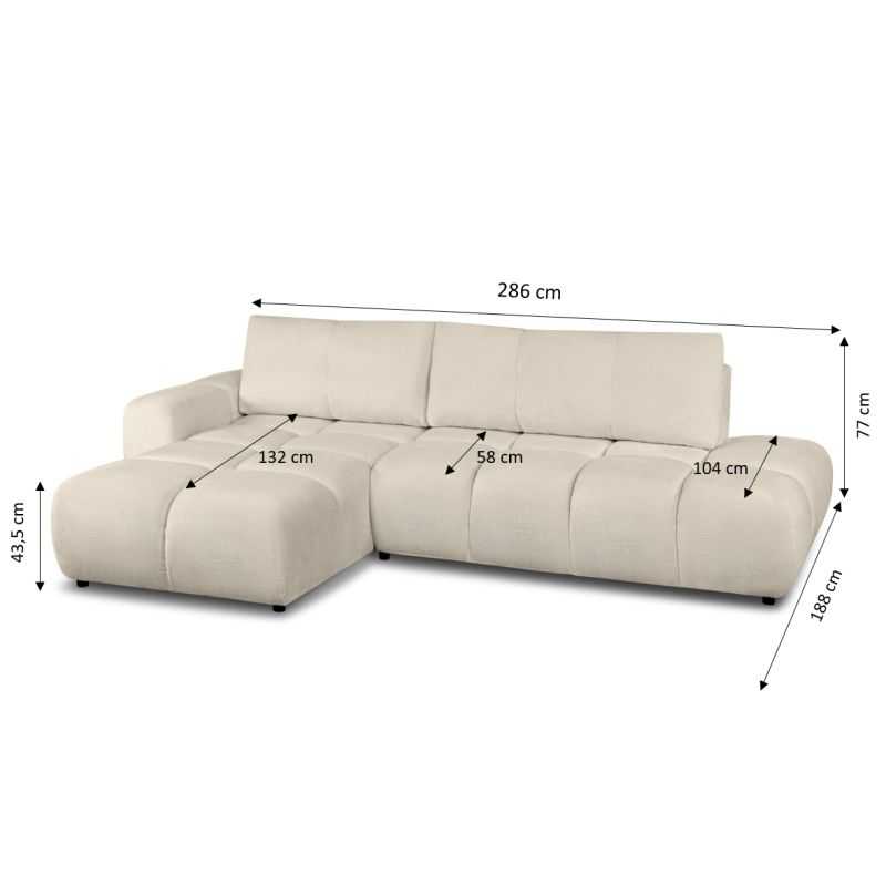 Canapé d'angle gauche convertible SORELLA 4 places tissu chenille grège