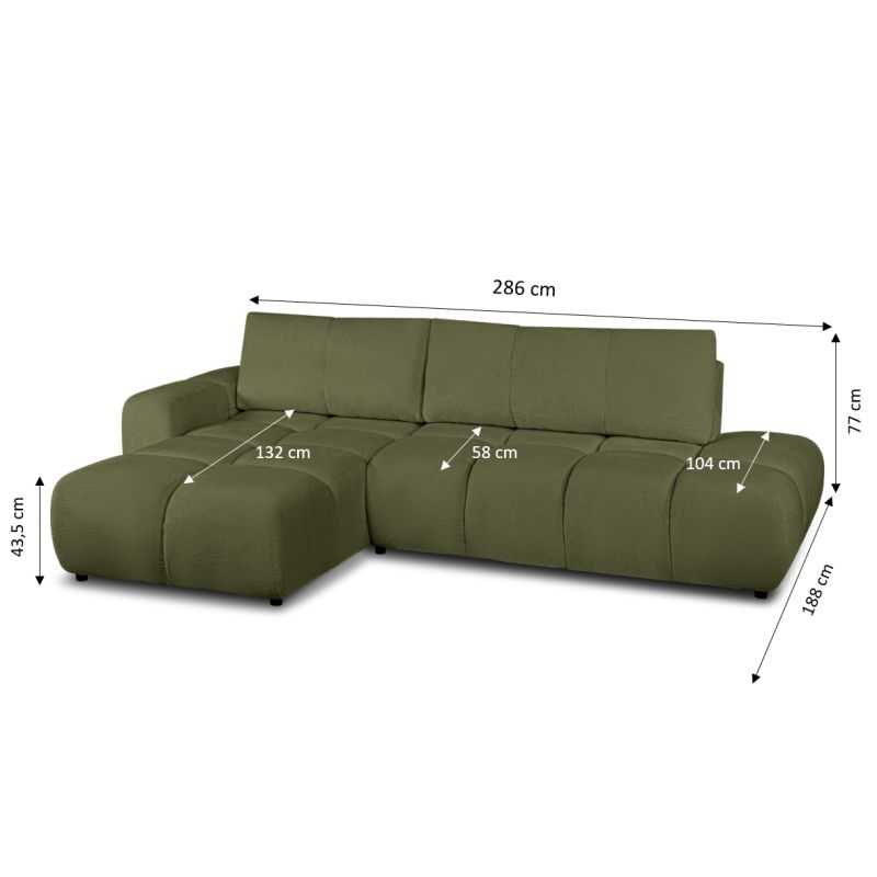 Canapé d'angle gauche convertible SORELLA 4 places tissu chenille vert kaki