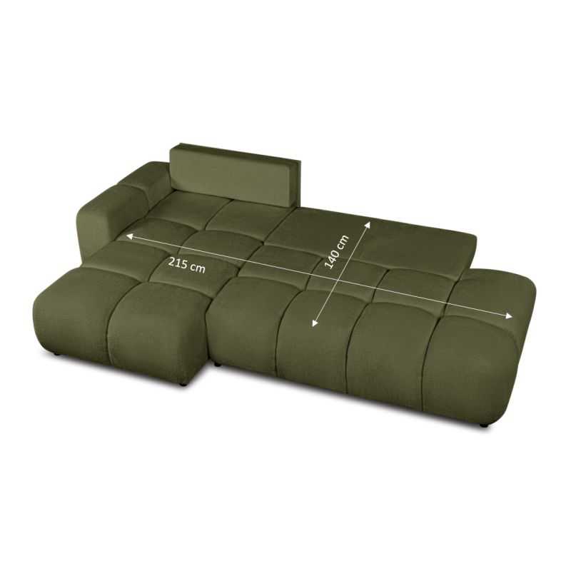 Canapé d'angle gauche convertible SORELLA 4 places tissu chenille vert kaki