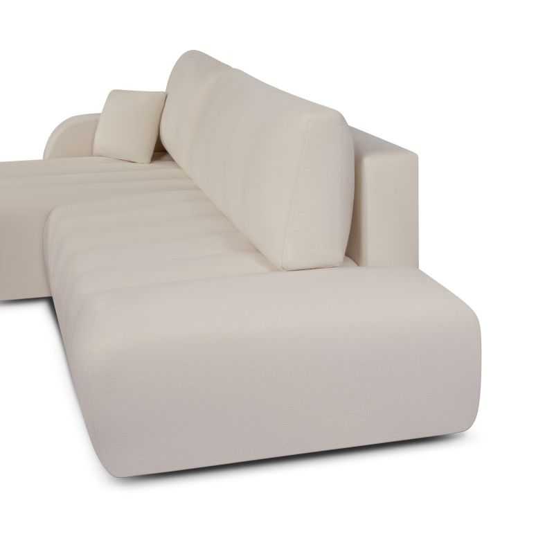 Canapé d'angle gauche convertible BELEM 4/5 places tissu chenille grège