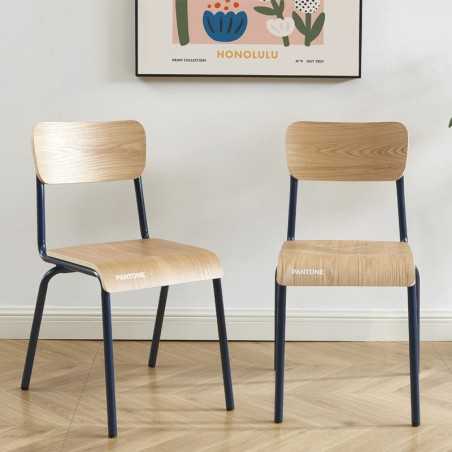 Lot de 2 chaises PANTONE bleu nuit et placage frêne