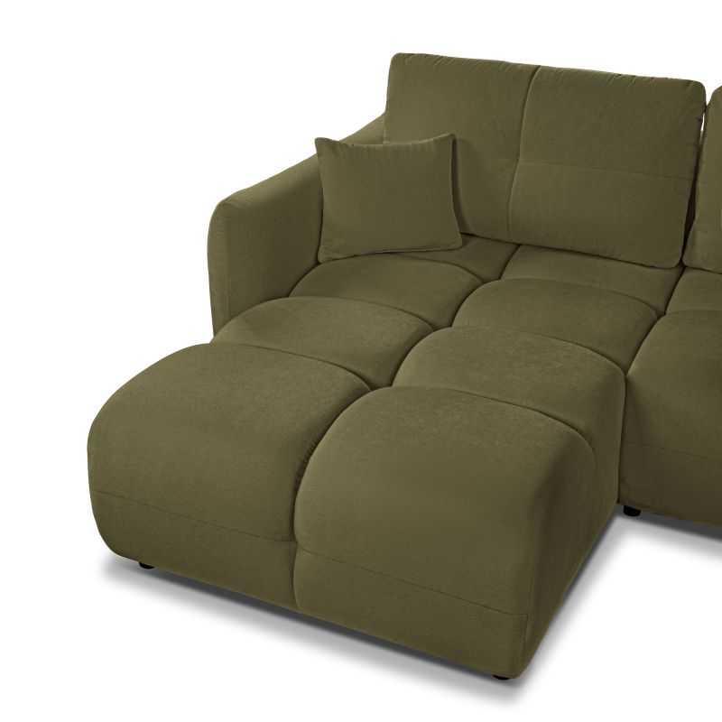 Canapé d'angle convertible et réversible COMO 4 places tissu chenille vert kaki