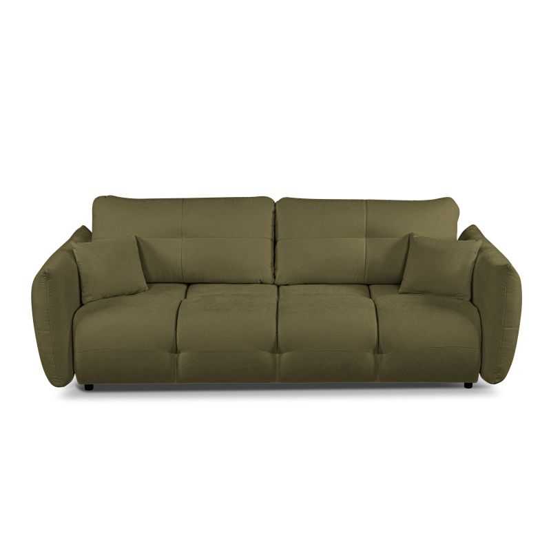 Canapé droit convertible COMO 3 places tissu chenille vert kaki