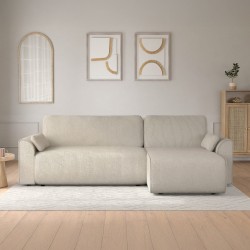 Canapé d'angle convertible CAPUCINS 4 places velours côtelé beige