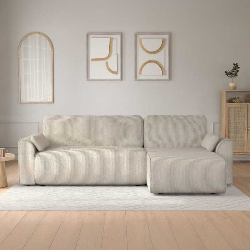 Canapé d'angle convertible CAPUCINS 4 places velours côtelé beige