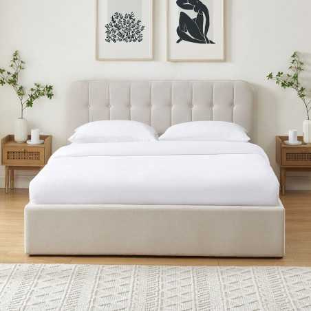 Lit coffre ANDRE 160x200 velours beige sable sommier inclus