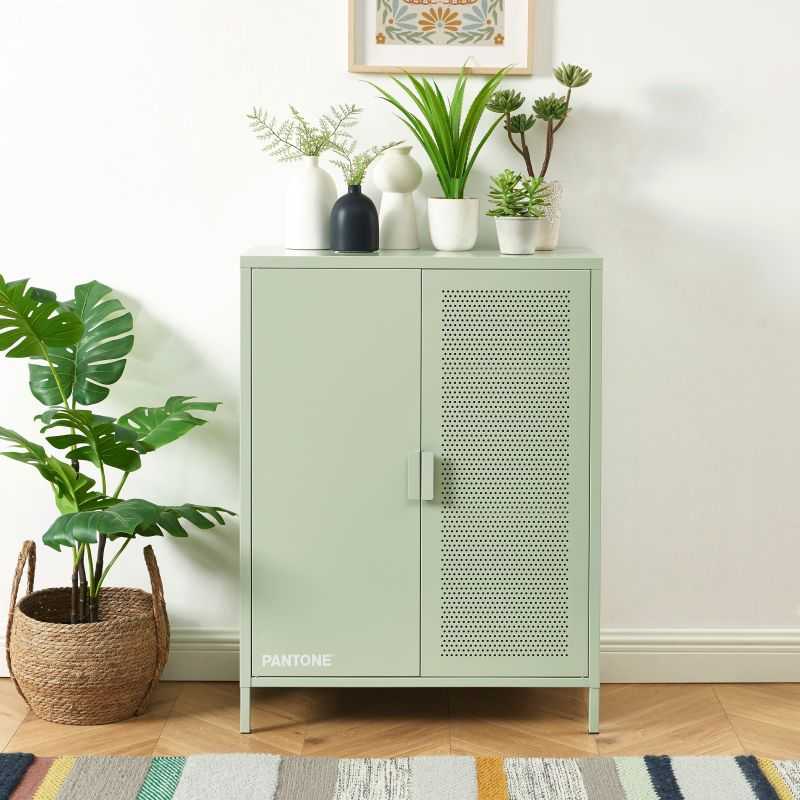 Buffet PANTONE métal vert amande 2 portes 75cm