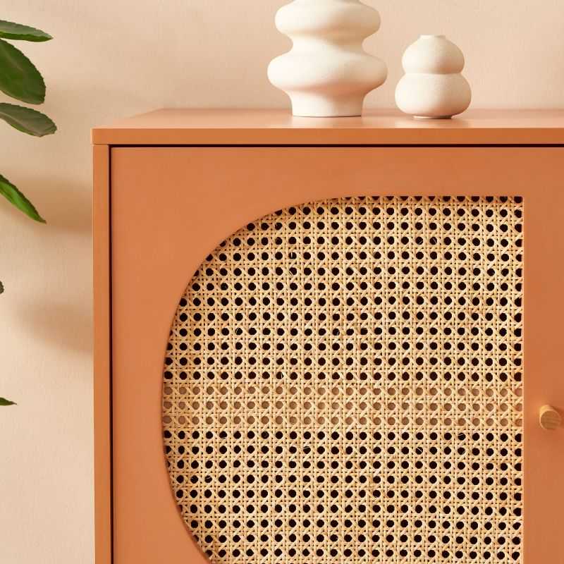 Buffet SIXTINE cannage rotin et terracotta 2 portes 90cm